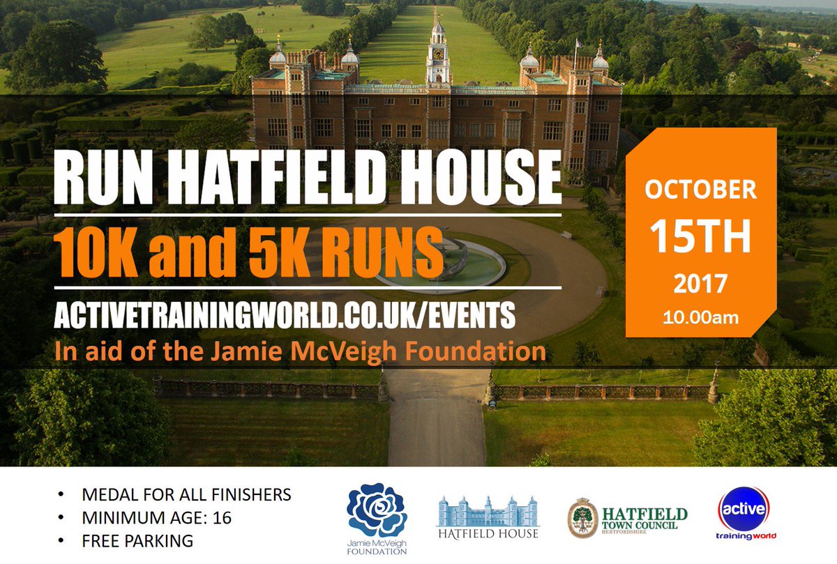 hatfieldtc's tweet photo. Register now for Run Hatfield House (5k and 10k runs) on Sunday 15 October, in aid of the Jamie McVeigh Foundation. https://t.co/2ekcvv53no https://t.co/Y9PPuShmVo