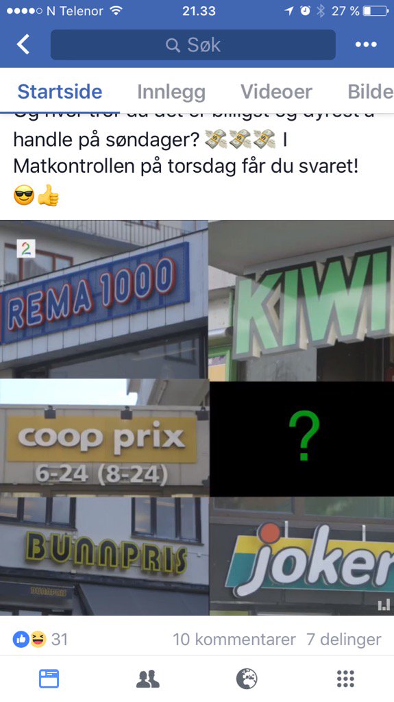 LundTone's tweet photo. KIWI har billigste handlekurv både på fredag og søndag i #matkontrollen sin test. #vigirossaldri #likepriserheleuka https://t.co/xOUjpdhg2A
