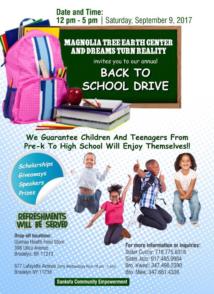 SankofaEmpower's tweet photo. Join us as we host a fun #BackToSchoolDrive for our children.
#MagnoliaTreeEarthCenter
#DreamsTurnReality
#Sankofa
#sankofaisms https://t.co/qyrTmRXYjW