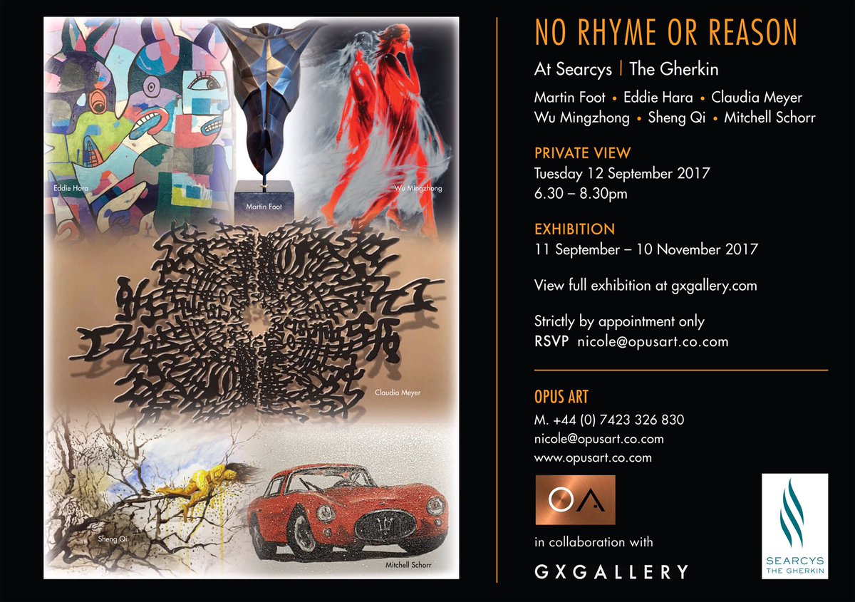 PV <a href="/SearcysGherkin/">Searcys at The Gherkin</a> 12 Sep 6:30  <a href="/VOUZ_Magazine/">VOUZ! Magazine</a> 
<a href="/ArtistShengQi/">Sheng Qi</a>  <a href="/EddieHara/">Eddie O hara</a> @ClaudiaMeyer_ <a href="/Mitchellschorr/">mitchell schorr</a> 
Must RSVP nicole@opusart.co.com