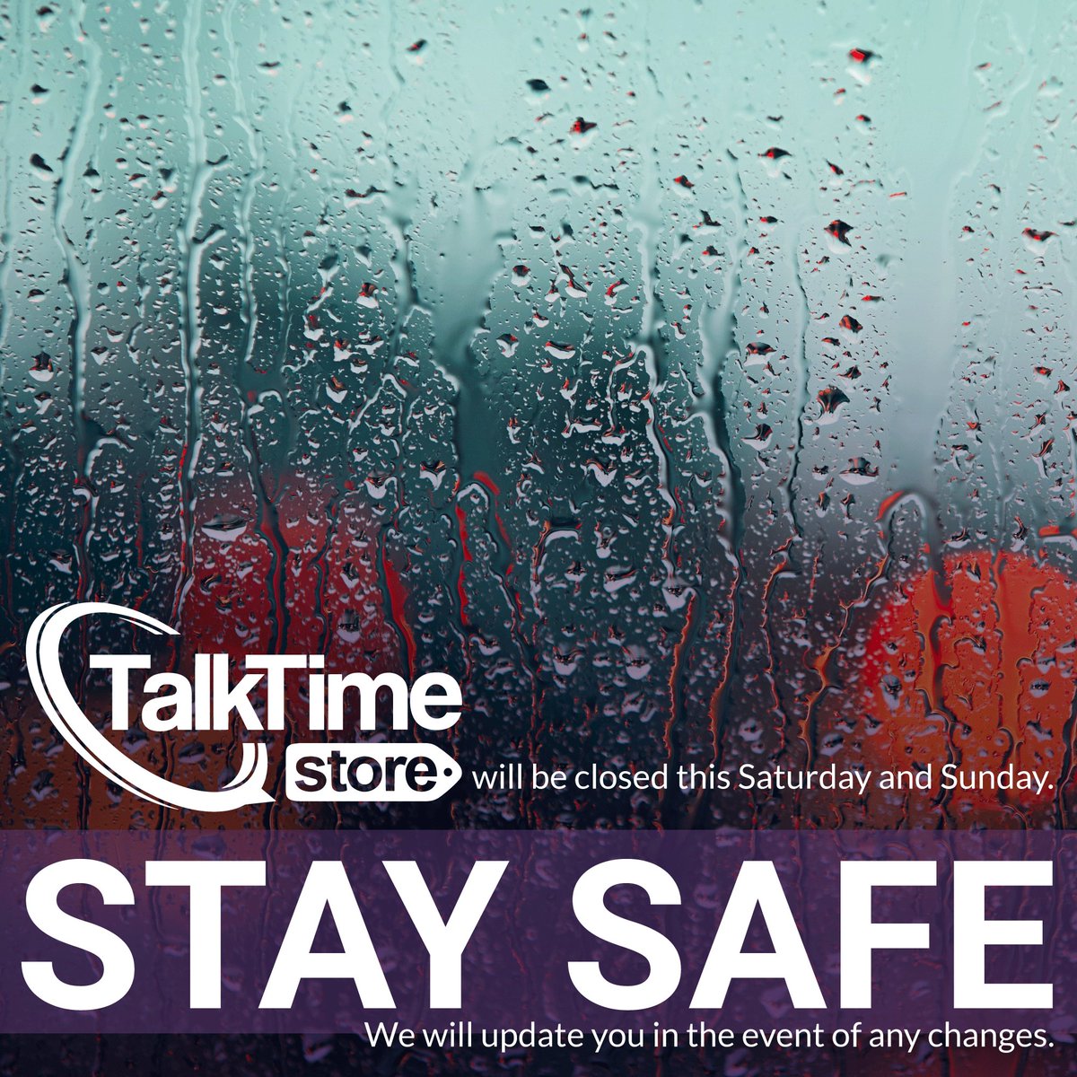TalkTimeStore's tweet photo. With Hurricane Irma heading our way, all locations will be closed Saturday and Sunday, Sept. 9 and 10. We'll update you if anything changes. https://t.co/1Tbb2b1ul4
