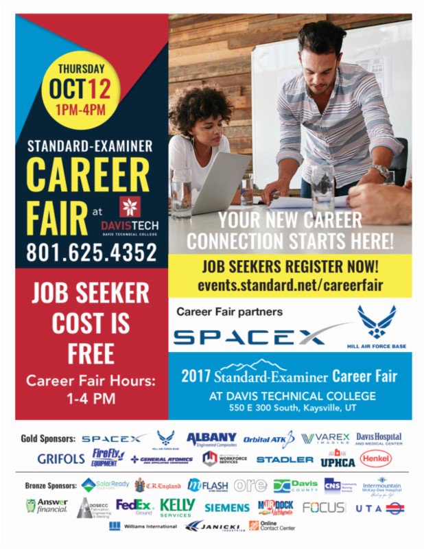 Standard-Examiner Career Fair at Davis Technical College
Job Seeker Cost is Free
October 12, 2017