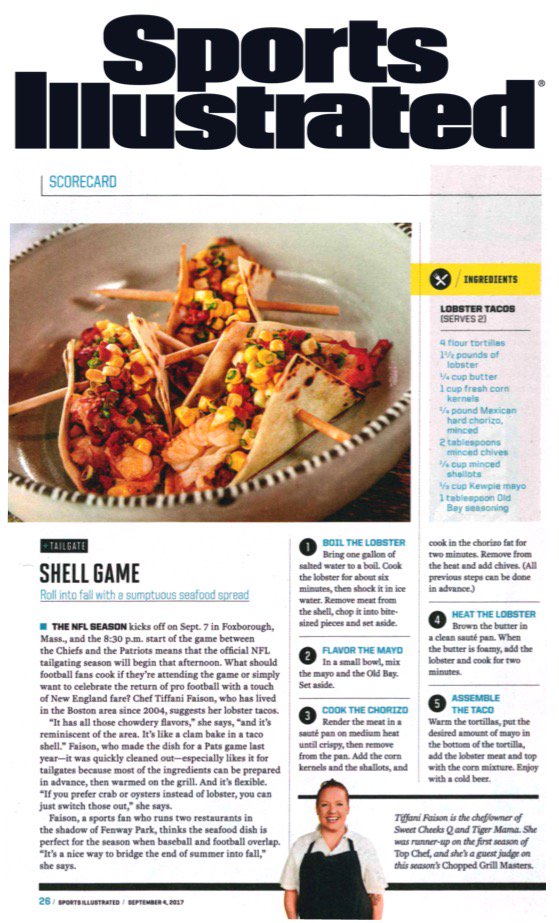 The NFL Preview 2017 issue of <a href="/SInow/">Sports Illustrated</a> features a "Lobster Tacos" tailgate recipe from <a href="/tiffanifaison/">tiffani faison</a> of <a href="/TigerMamaBos/">Tiger Mama</a> + <a href="/sweetcheeksQ/">SweetCheeks</a>!