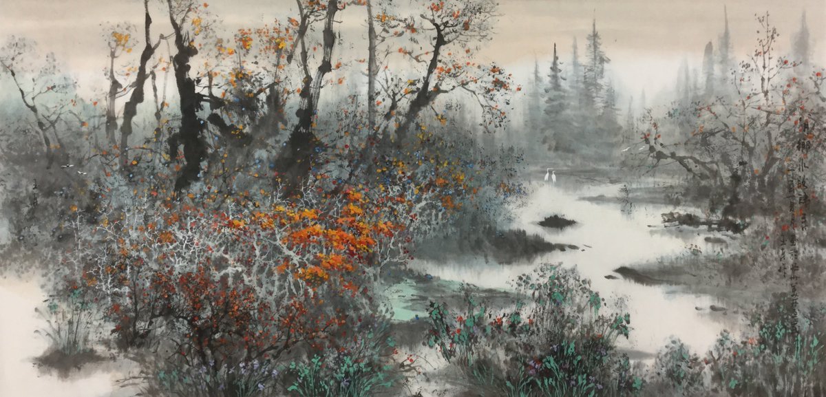 mnstatefair's tweet photo. Congrats to #mnstatefair 2017 Fine Arts People’s Choice Award winner "Dawn over Boundary Waters" by Yudong Shen of Shoreview. https://t.co/E3J5cYagvD