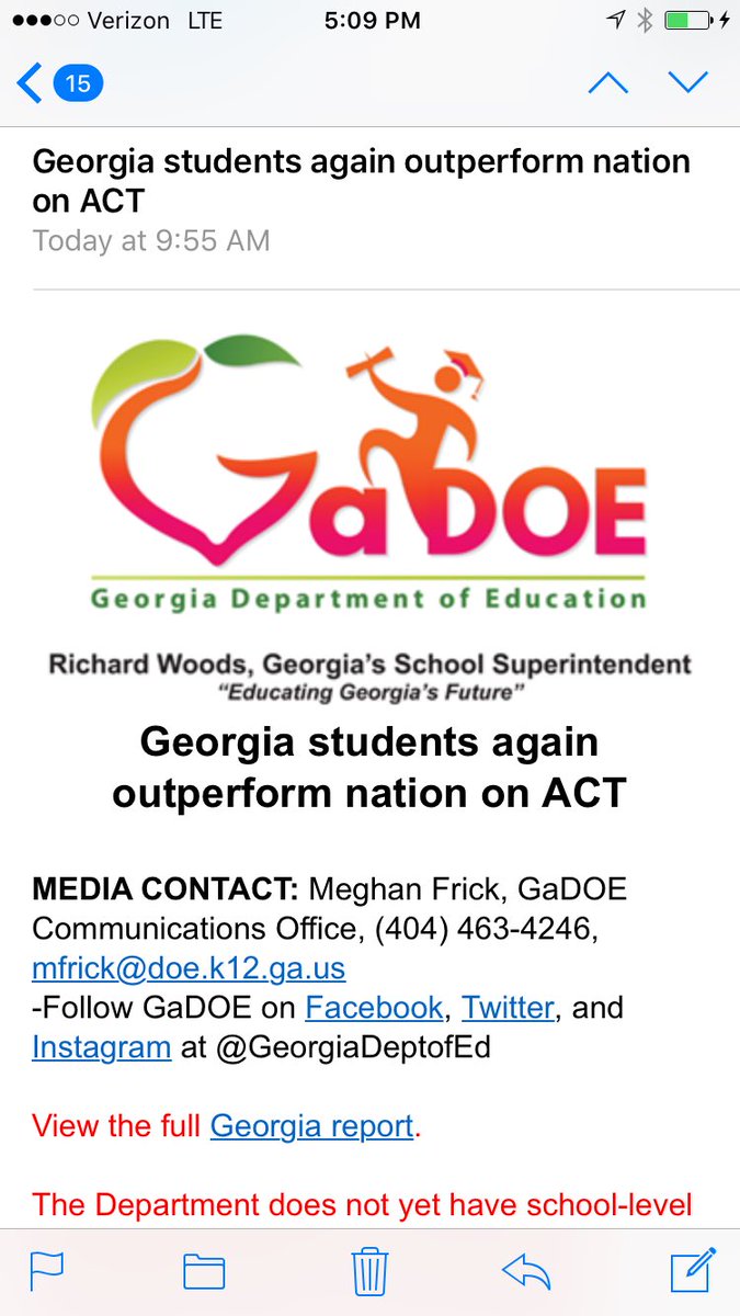 GaImprovement's tweet photo. GA is on the move! Georgia Students Outperformed Nation on ACT Again! Condition of College and Career Readiness 2017 https://t.co/s9VvvLKmFJ https://t.co/FY5q4sGiHH