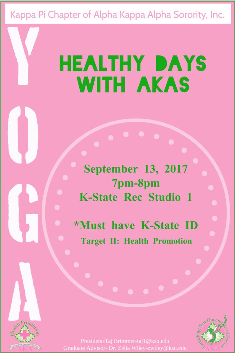KStateAKAs's tweet photo. It's that time again! Join us for some mind and body relaxation on Wednesday. #AKA1908 #HealthPromotion #SweetKappaPi https://t.co/msZX4GIBZ2