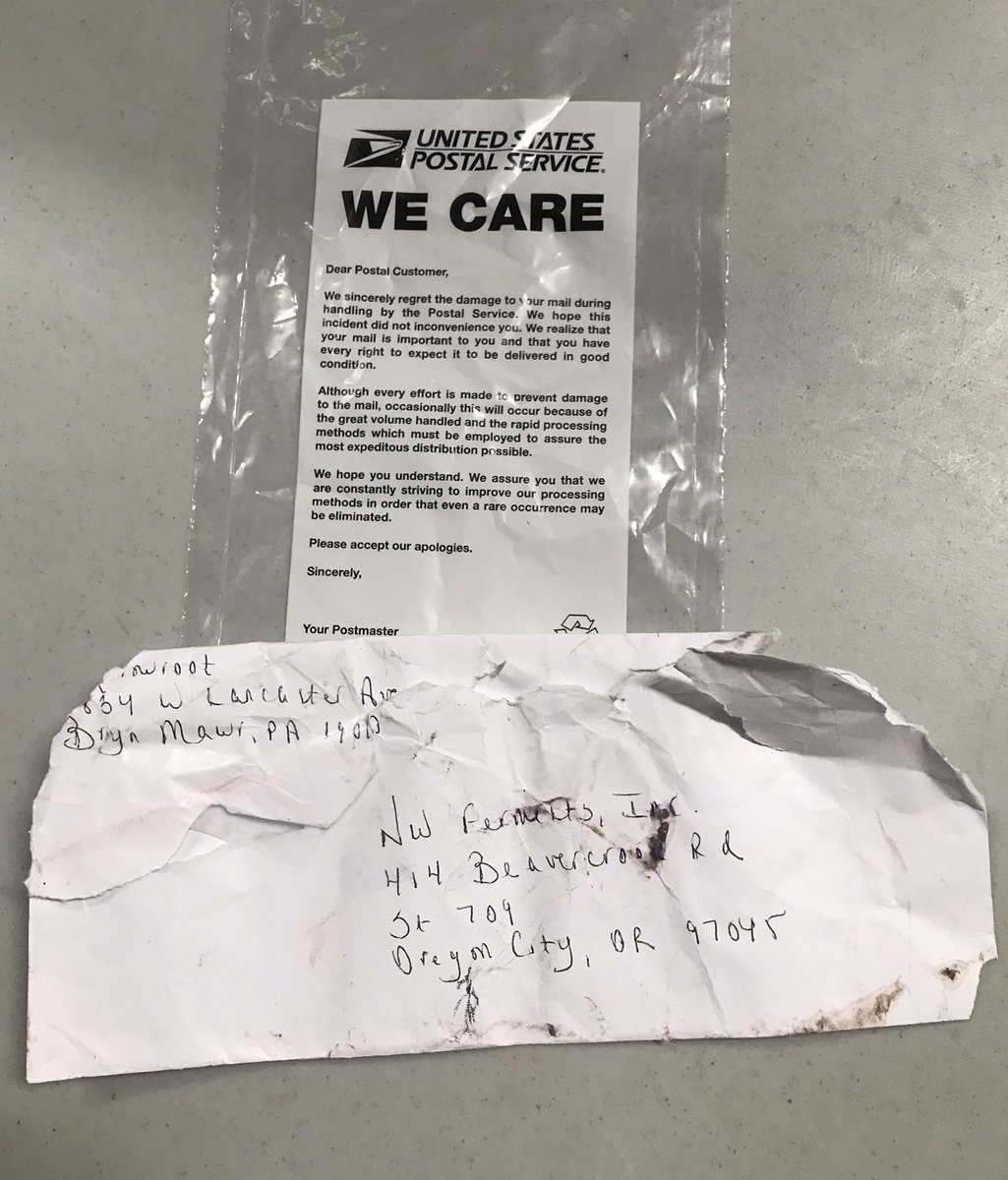 NWFerments's tweet photo. Well, it's good to know that at least they care😉#BetterLateThanNever #blesstheusps #mailissues https://t.co/yalZpw7GIC