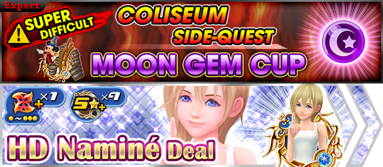 KHMLink_NA's tweet photo. But that's not all! The Coliseum Side-Quest Moon Gem Cup starts midnight (PT), + HD Naminé and Gem Board Deals arrive! #KHUX https://t.co/cvjxDDOxfV