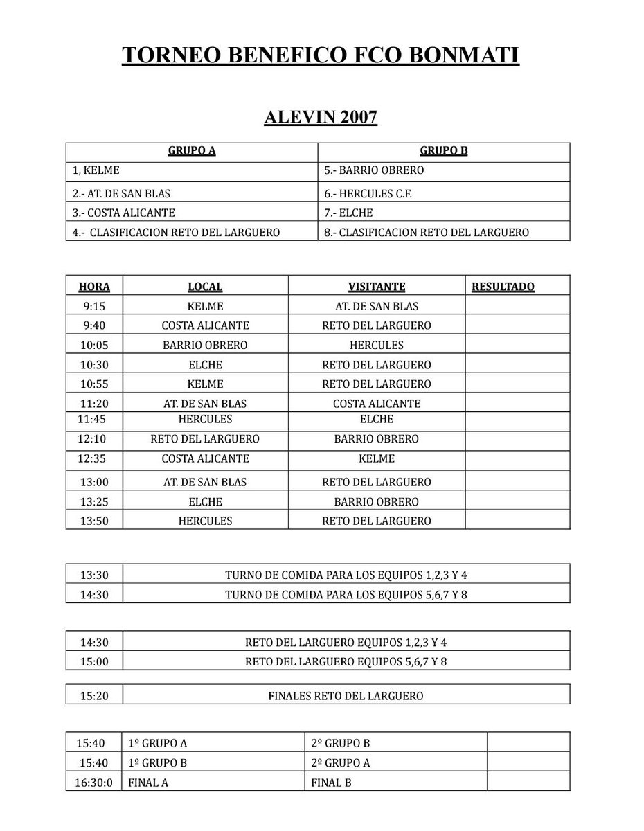 RacingSGabriel's tweet photo. Emparejamientos para el 10 de Septiembre en el I TORNEO benéfico FCO BONMATI https://t.co/kDOtPtU3vJ