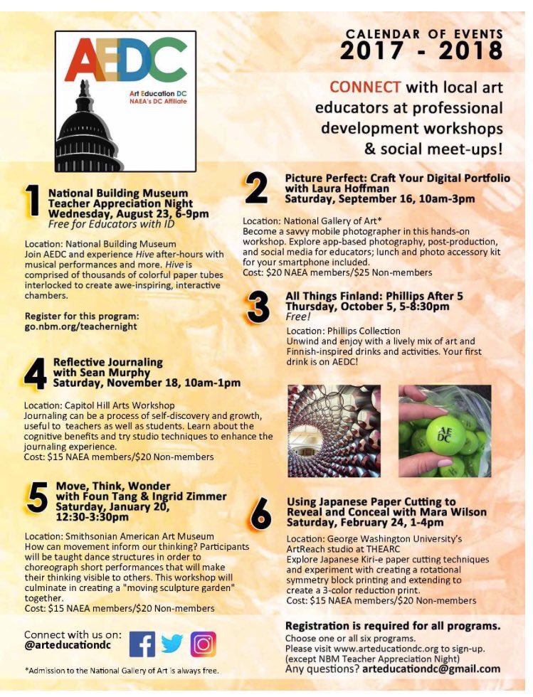 ArtEducationDC's tweet photo. Next event on 9.16.17 coming up! Check out details. #aedc #naea #artsineducation https://t.co/Z64n6j5RQK