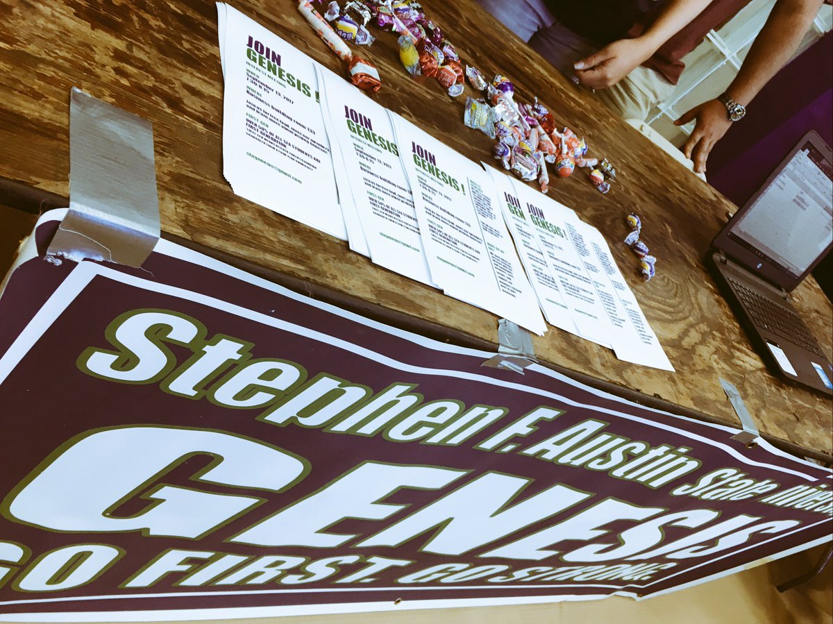 SFAGenesis's tweet photo. We are ready for the Fall Semester come check out our table at the involvement fair! #gofirstgostrong #sfasu https://t.co/XvbquIPikA