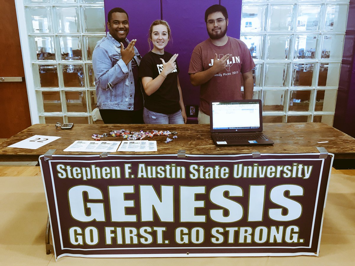 SFAGenesis's tweet photo. We are ready for the Fall Semester come check out our table at the involvement fair! #gofirstgostrong #sfasu https://t.co/XvbquIPikA