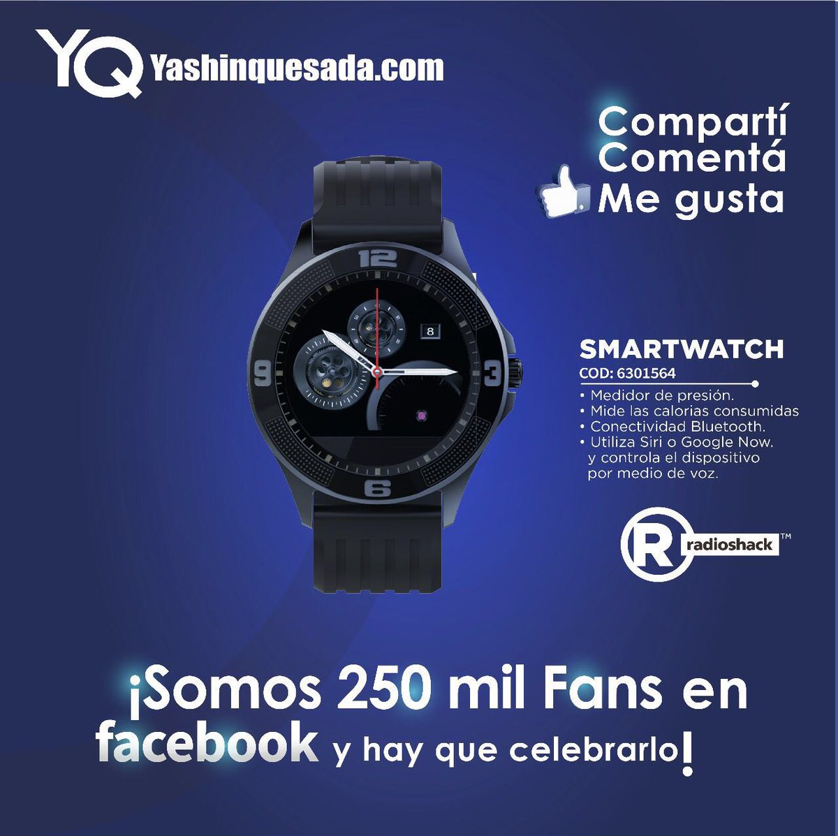 yashinquesadacr's tweet photo. #PromoYQ Si quieren este reloj, vayan a nuestro Facebook.
¿Un smarwatch de Radioshack? No lo dude, vaya al Face. https://t.co/P4fexq3QY0