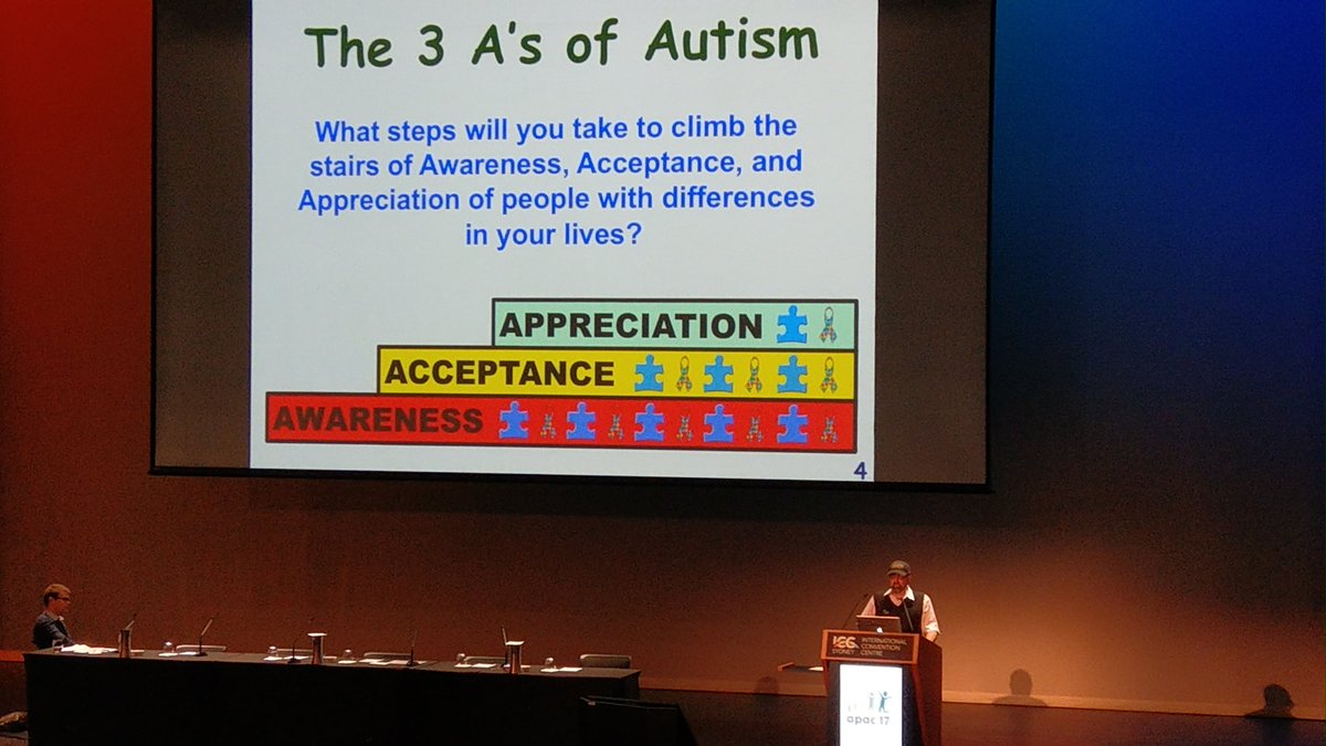 Peter_Autisme's tweet photo. Stephen Shore about the 3A's of autism: awareness, acceptance, appreciation. #apac17 https://t.co/LSRNuLqFnG