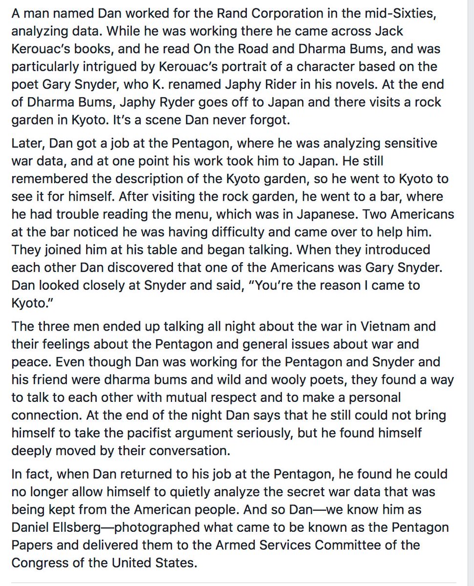 Incredible story about the role of Beat poet Gary Snyder in one of the most consequential leaks in US history. It's legit. Via Randy Roark.