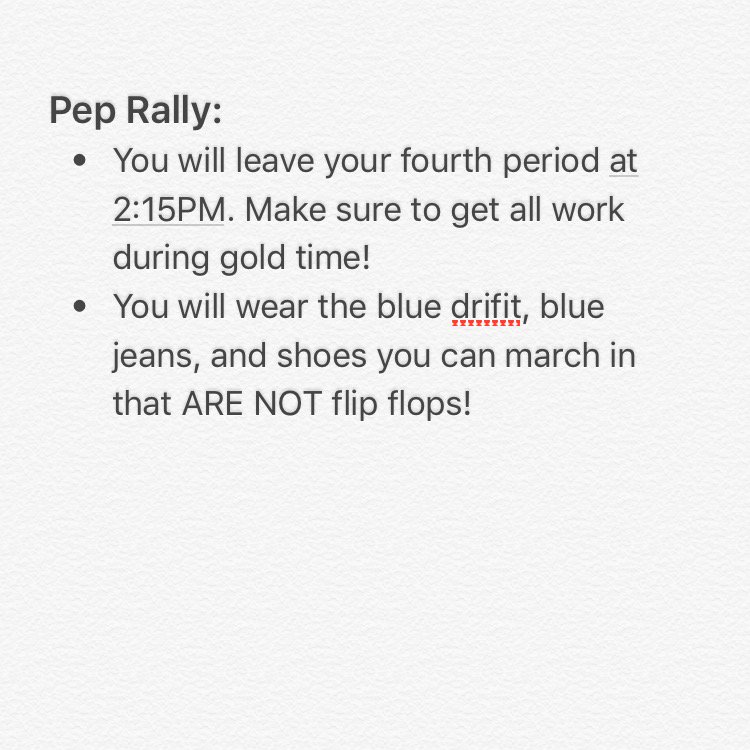CassHighMB's tweet photo. Don't forget anything on this list! Most importantly, LET'S BEAT WOODLAND!!!! 💙💛😈🏈 #GoColonels https://t.co/o6qFi52ZP1