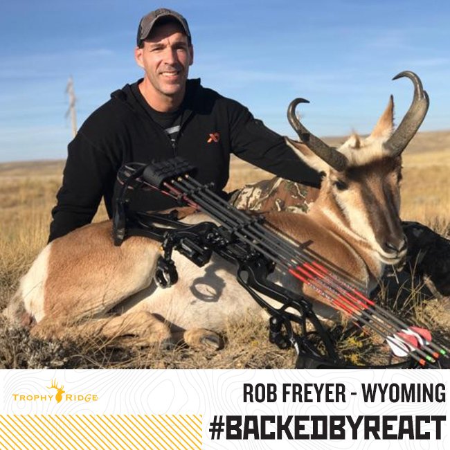 trophyridge's tweet image. &quot;The precision of my React One Pro sight allowed me to make a lethal 55 yard shot on my first antelope&quot;-Rob Freyer #BackedByReact #ReactTech