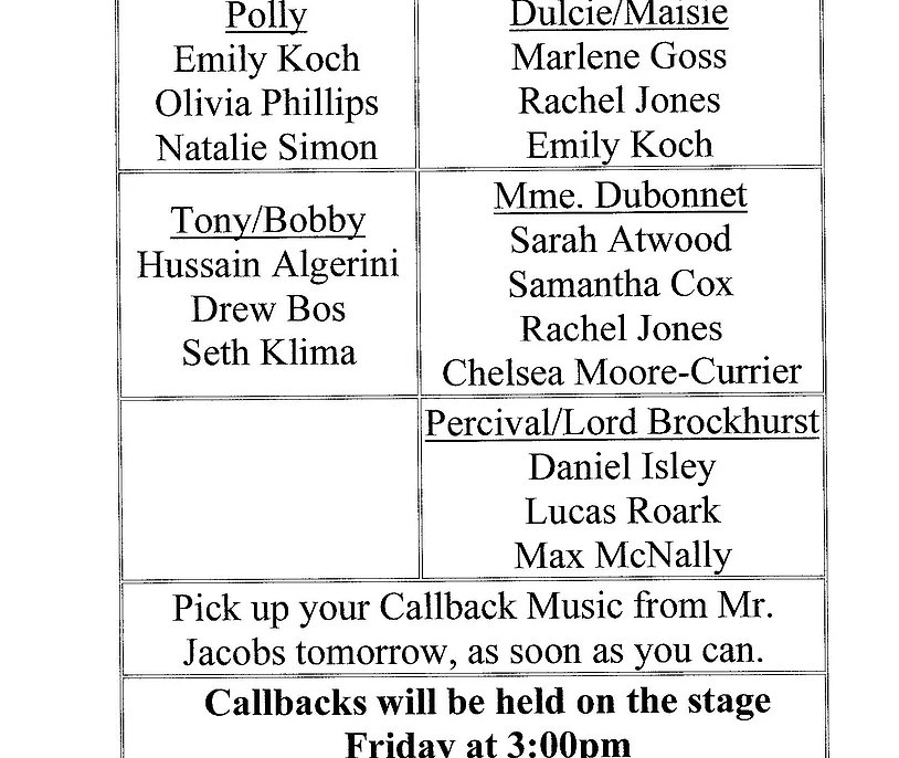 THEATREDEPT_LHS's tweet photo. Callbacks are posted! We look forward to seeing you all tomorrow at 3! https://t.co/rFCt732ogc