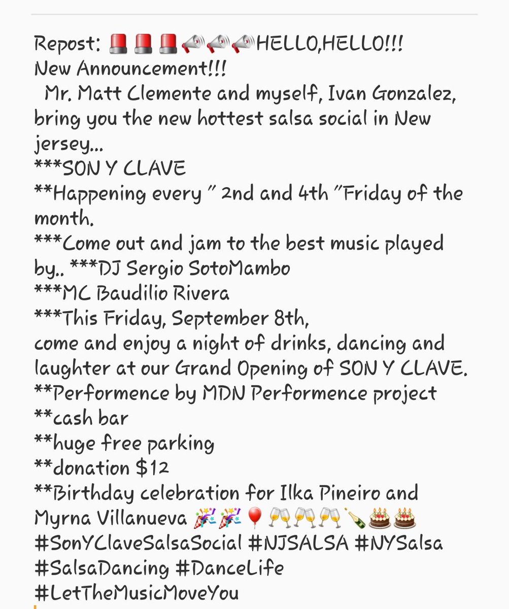 laughlovelive12's tweet image. Grand Opening * Son Y Clave Salsa Social !!!* 9-8 at 9pm - 1am.
#SonYClaveSalsaSocial #NJSalsa #NYSalsa #SalsaLife
 Let&apos;s Go!!