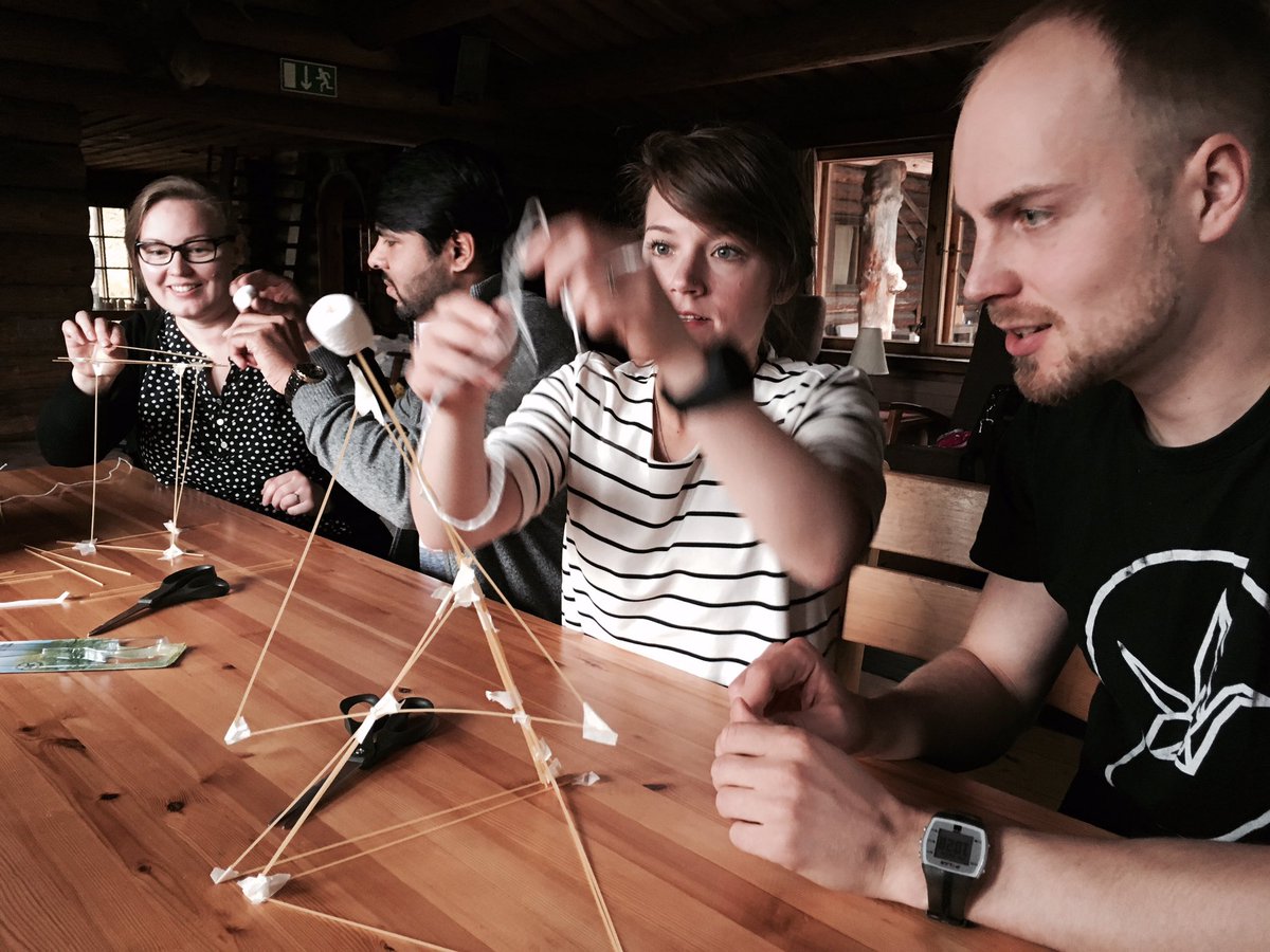 LauriReuter's tweet photo. Kick-start with spaghetti and marshmallows! #HackVTT17 #VTTYP https://t.co/F4JGaGqx0W