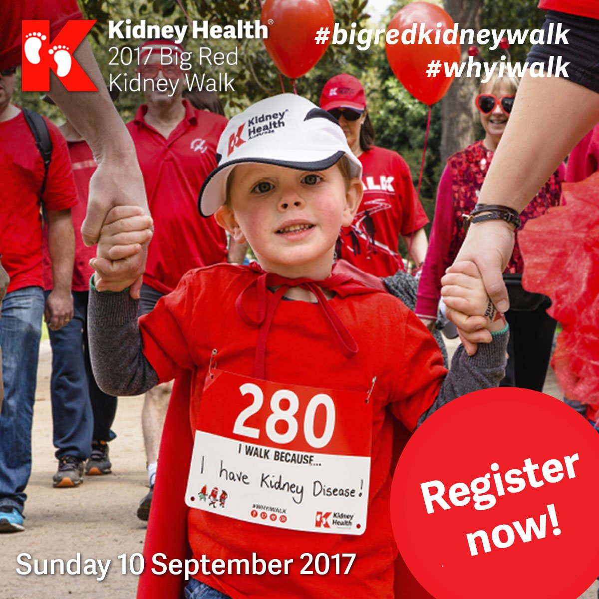 Kidney disease affects 1.7 mil Australians. You can help. Take part in @KidneyHealth’s #BigRedKidneyWalk on 10 Sept!