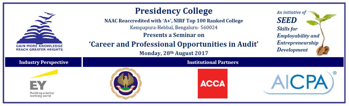 PresidencyColl's tweet photo. SEED - New initiative of Presidency College to develop functional Skills among students, held in association with ICAI, ACCA, CPA and EY. https://t.co/Zt8M3QLxRL