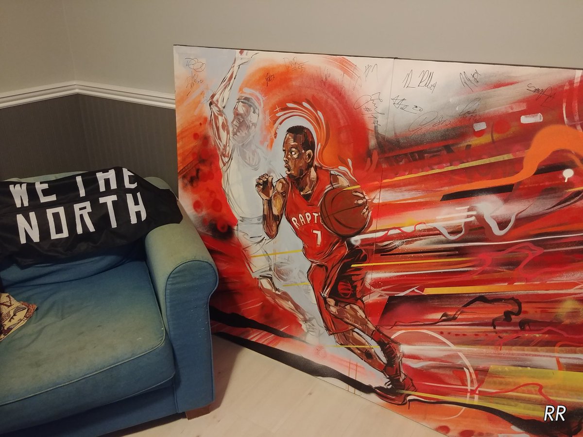 russell_r's tweet photo. @MatterofKAT TV room is getting bit of a facelift for the coming @Raptors season this year Kat! Remember this painting? https://t.co/ynJwqSqvAU
