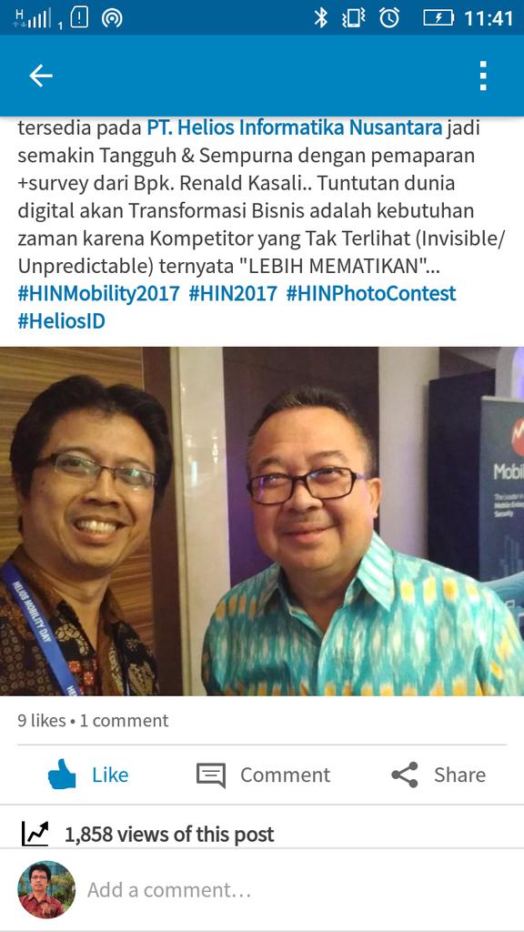 candraganteng18's tweet photo. Wow Hari ini Status+Foto bisa tembus 2.000 view di Linked in. #HINMobility2017 #HIN2017 #Heliosid #HINPhotoContest https://t.co/bkAz3GlDqa