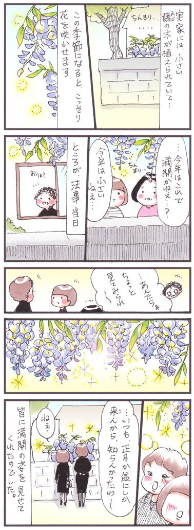 「藤の花」
#法事 #漫画 #四コマ #エッセイ #manga
#2017年5月 #藤の花 #花 
