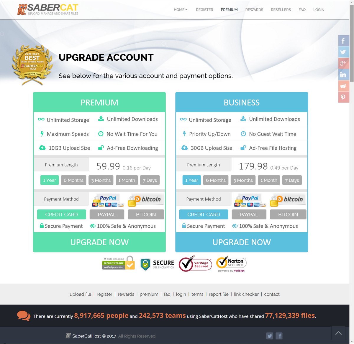 SaberCatHost's tweet photo. We have upgraded your checkout experience! Now there are two plans, Premium and Business. It is simpler &amp; cleaner and we now accept Bitcoin! https://t.co/lGhFmztuX8