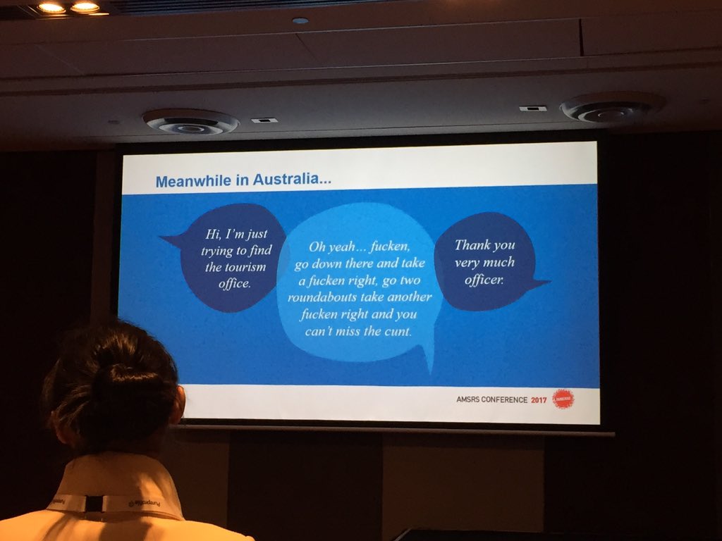 Good session on the value of profanity in market research 😂#AMSRS #MeanwhileInAustralia