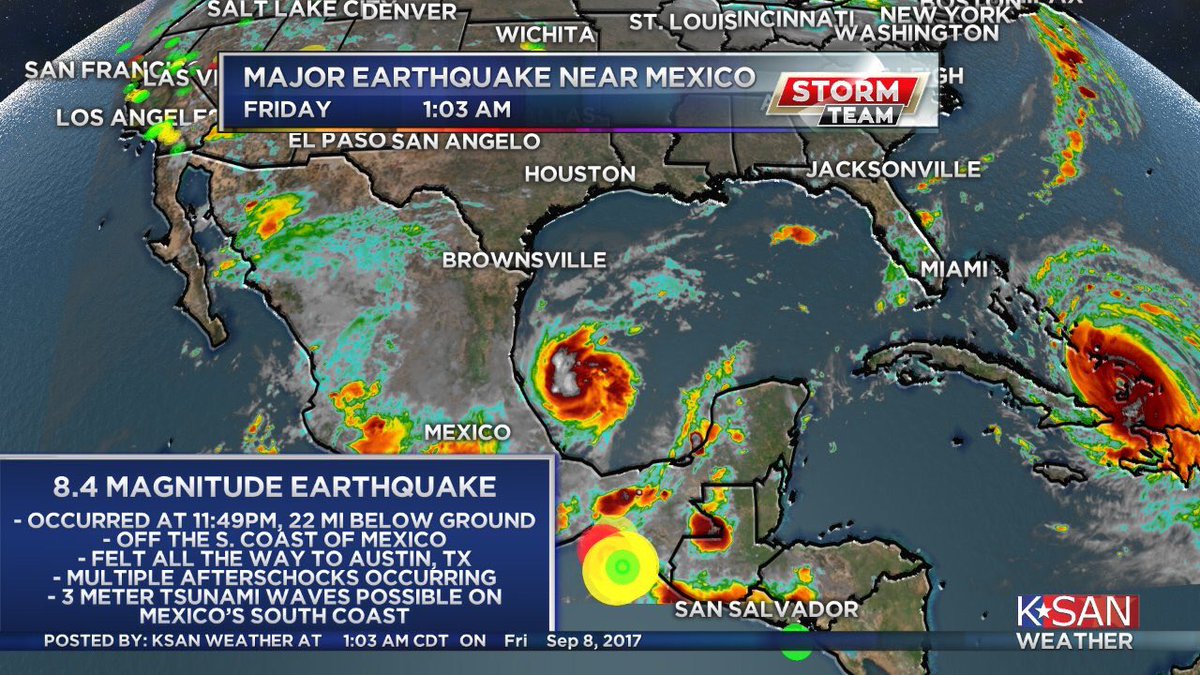 KEEMSTAR's tweet photo. (The World is Ending) Mexico 8.1 earthquake triggers tsunami warning! (Earthquake on the left Hurricane on the right) https://t.co/3h6SjcNsyN