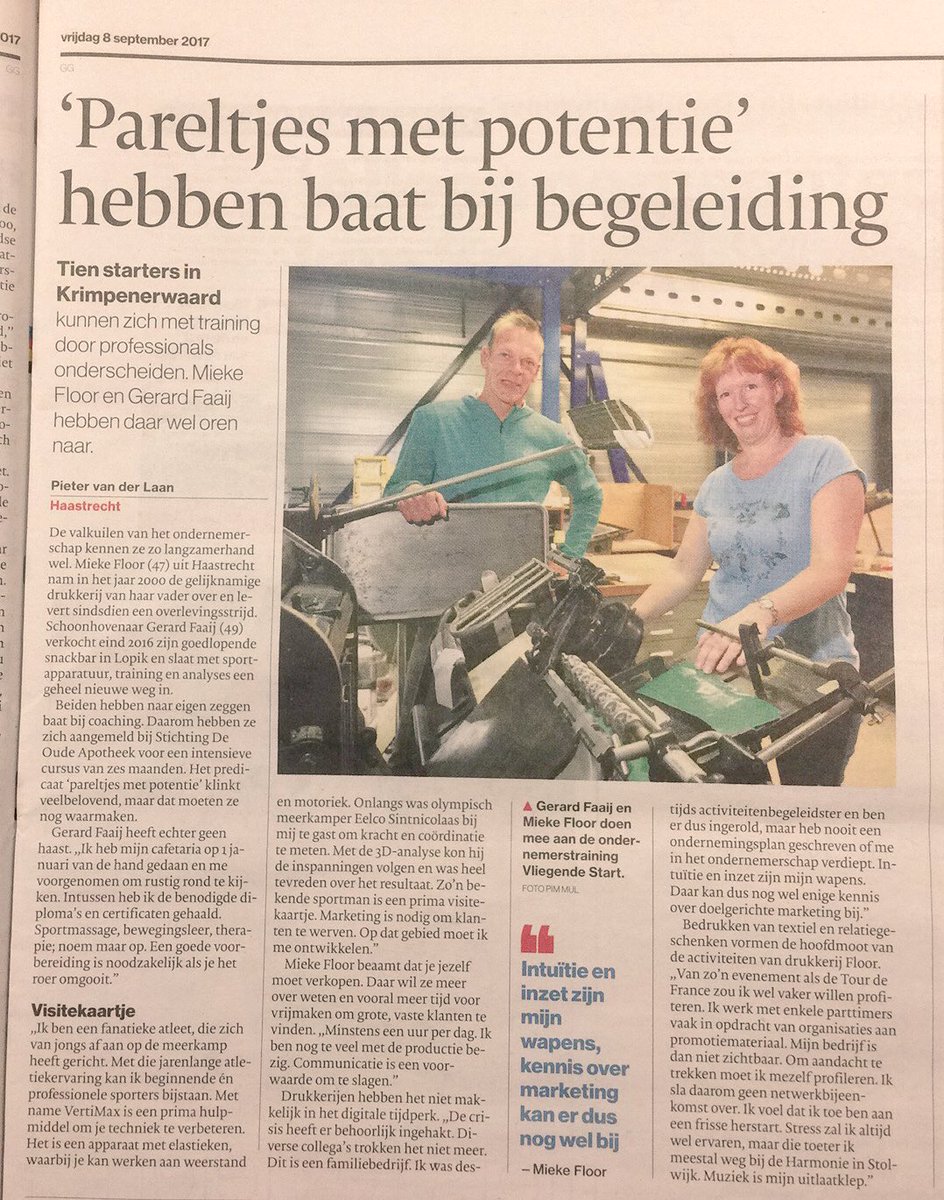 Vandaag in <a href="/AD_GroeneHart/">AD Groene Hart</a>: Vliegende Start kandidaten Gerard Faaij en Mieke Floor over hun toekomst als #ondernemer <a href="/Krimpenerwaard/">Gemeente Krimpenerwaard</a> #respect