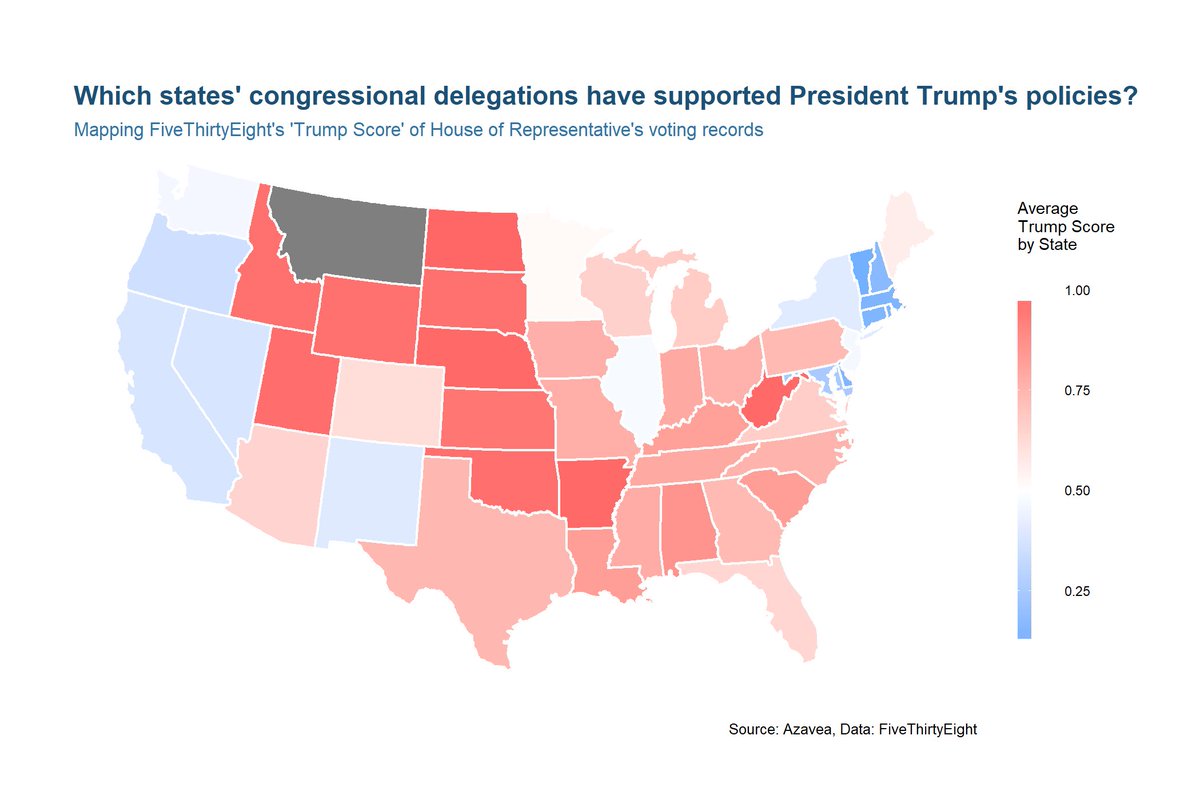 Element84's tweet image. Which state's Congressional delegations have supported @POTUS policies? bit.ly/2vMCydi #AzaveaDataAnalytics