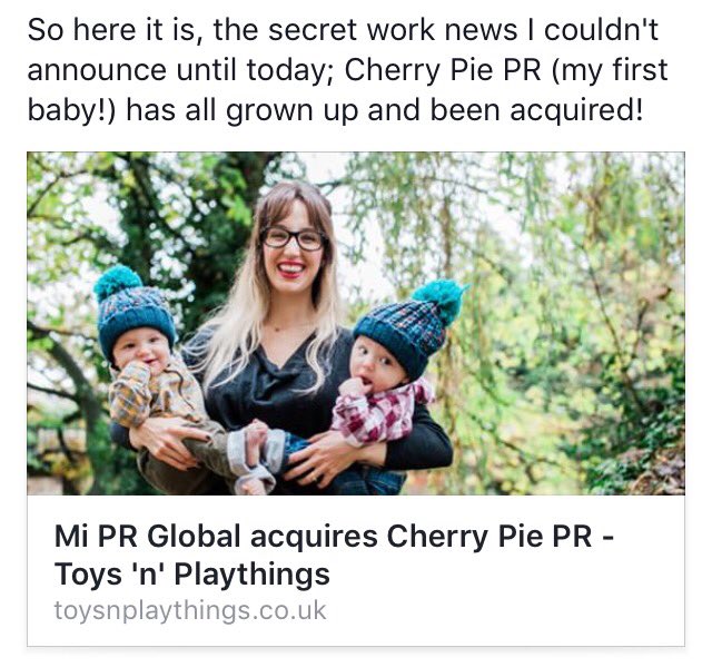 So I can finally announce this... my business baby is all grown up! Where's the champers <a href="/miPRGlobal/">MI PR GLOBAL</a>?! #acquisition  toysnplaythings.co.uk/news/15571-mi-…