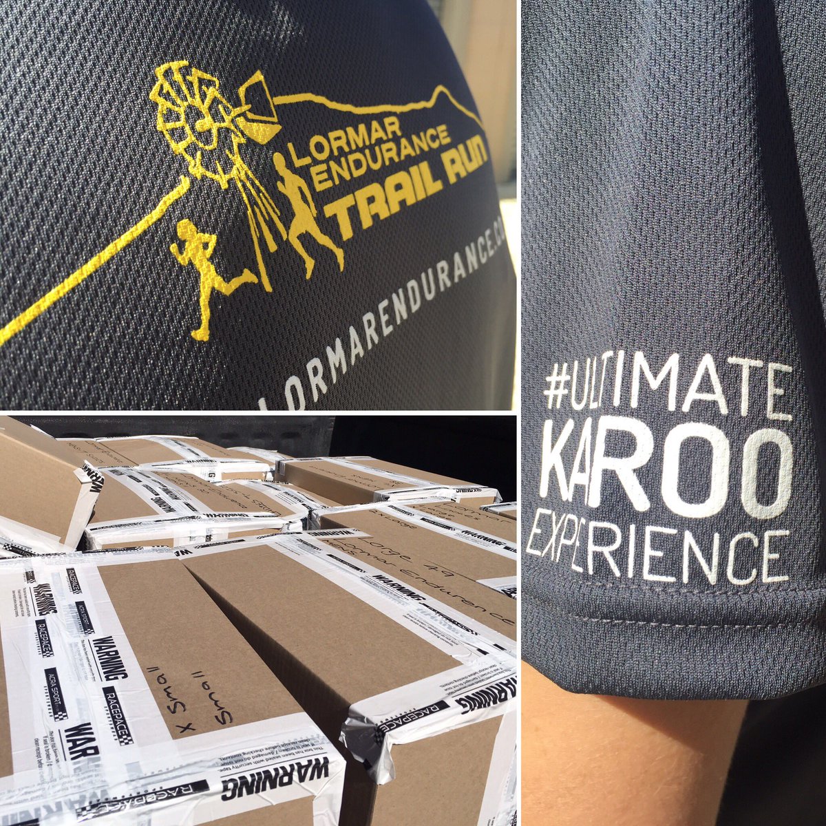 RunTheKaroo's tweet photo. Sneak peek of your complimentary running shirts just collected at #RacepaceSportware! #UltimateKarooExperience https://t.co/d0NsuycY2X