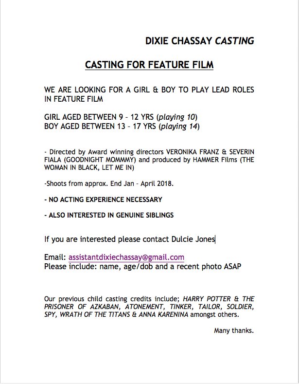 dixiechassay's tweet photo. Seeking GENUINE AMERICANS for lead child roles in a FILM NATION feature. Boy 14 - 16 girl 9-12.  Email assistantdixiechassay@gmail.com https://t.co/o5MKAp3Pay