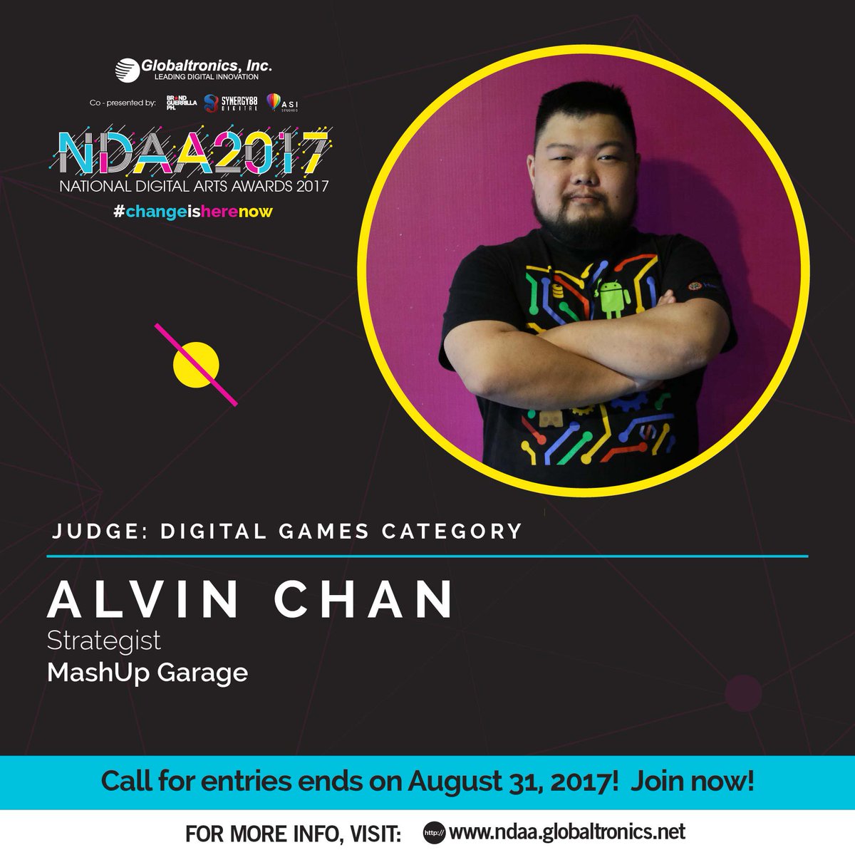 NDAAPhilippines's tweet photo. MEET YOUR NDAA2017 JUDGES!
Alvin Chan, Digital Games: strategist in Mashup Garage LLC 
More about Alvin on https://t.co/yP2qwFPkl7 https://t.co/8BzHm1hxQk