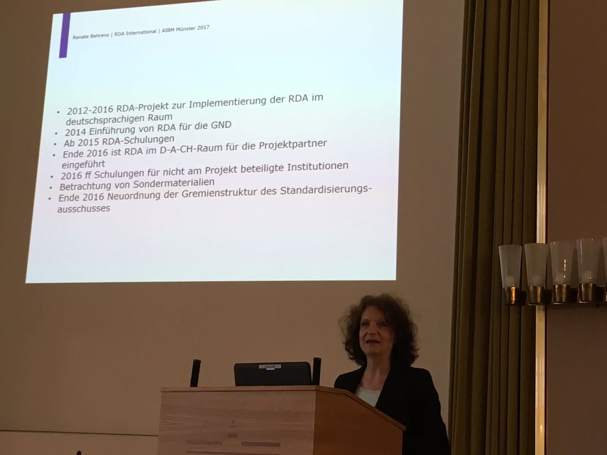 RenateBehrens's tweet image. Wie geht es weiter mit RDA? Vortrag #AIBM in # Münster