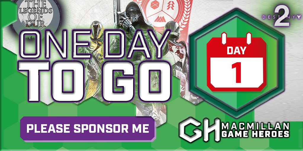thelegendsofdur's tweet photo. Just 1 day unntil our @MacGameHeroes event where we will be playing #Destiny2 for 24 hours! DONATE >>https://t.co/V34FpDI5aF #teammacmillan https://t.co/JqLcGEotdE