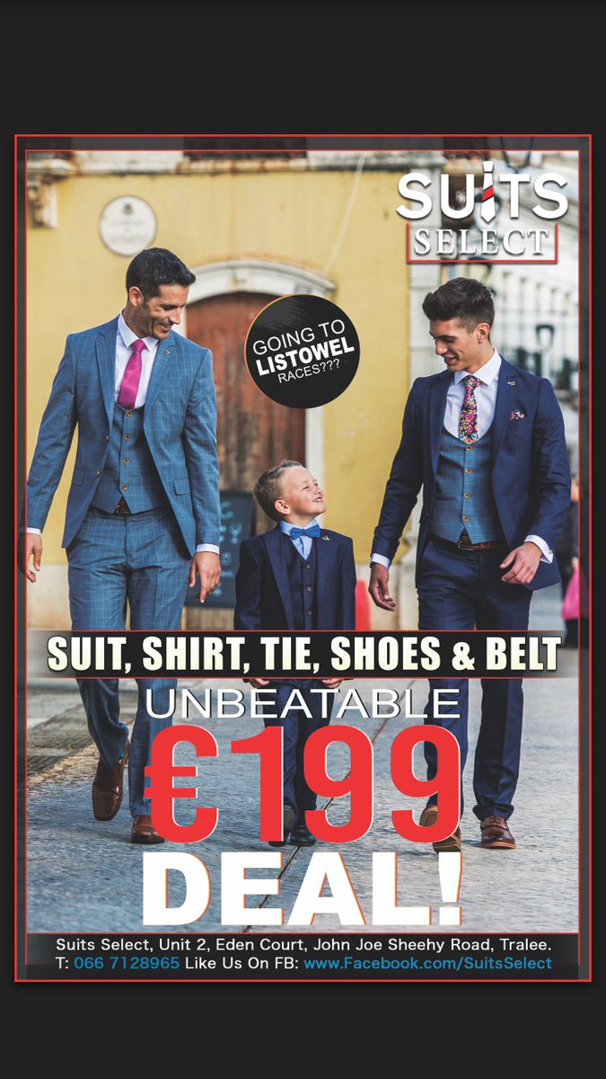 SuitsSelectIE's tweet image. Going to @ListowelRaces check out the massive range available in store @SuitsSelectIE