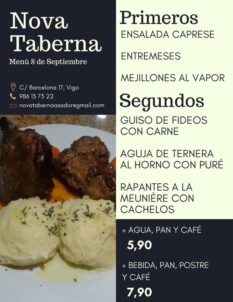 nova_taberna's tweet image. Menú 8 de Septiembre en @nova_taberna (C/Barcelona 17)
¡Que aproveche! 🍽️😋