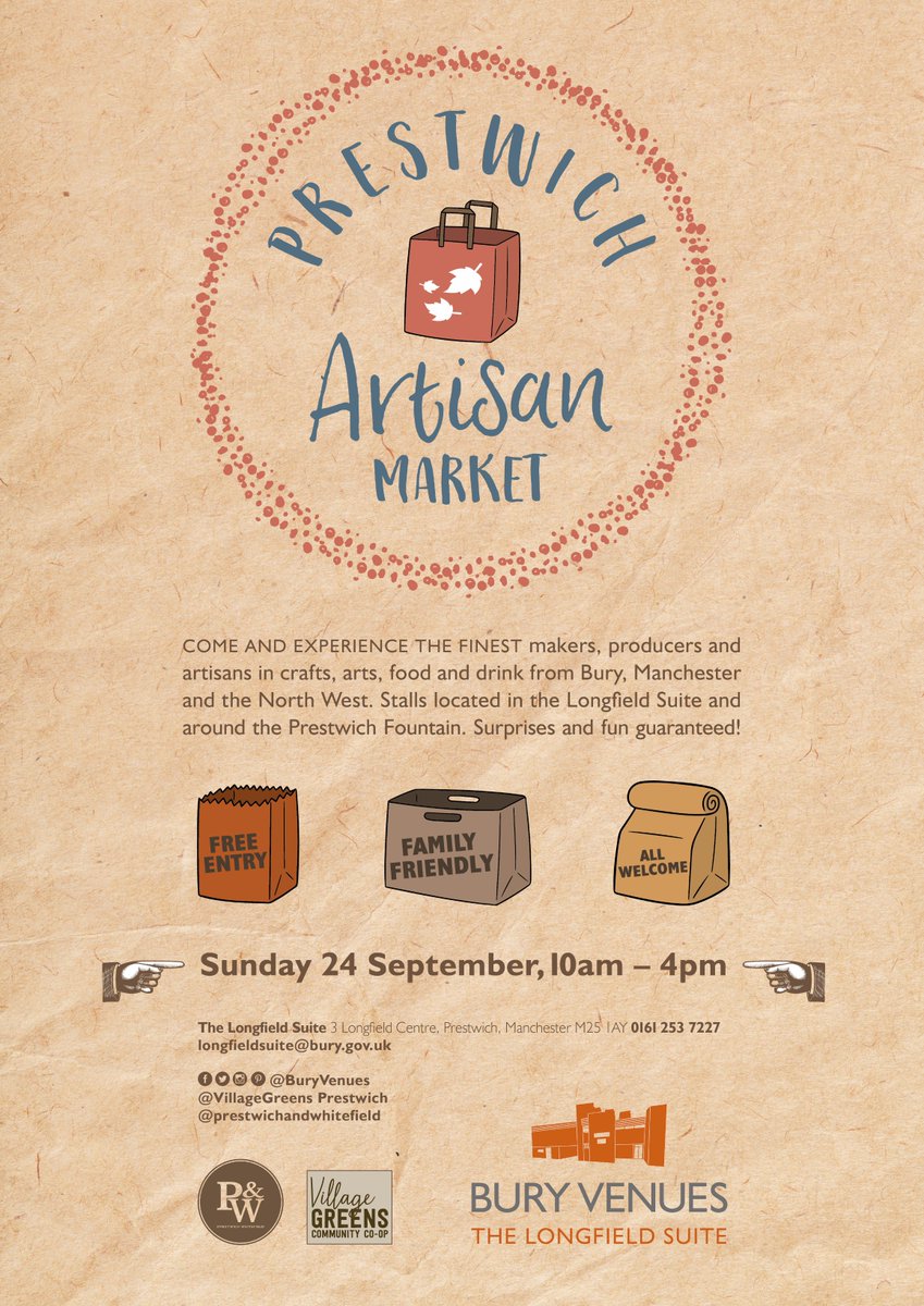 #Prestwich Artisan Market​ in partnership with <a href="/VillageGreensUK/">Village Greens</a> - spread the word and see you on Sun 24 Sep ow.ly/zoo930f0n55