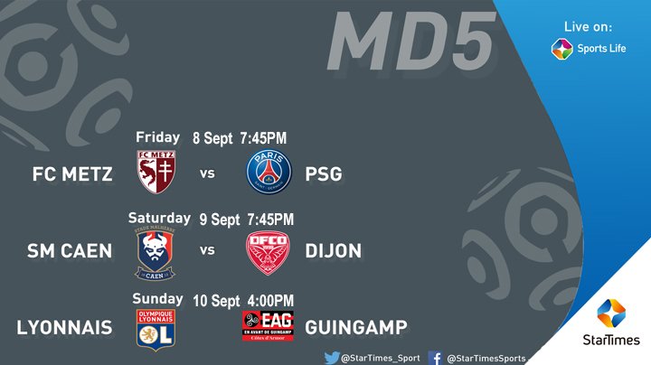StarTimes_Ng's tweet photo. This weekend fixtures of the French #Ligue1 Live on #STSportsLife & #FoxSports2
Which match(es) are you looking forward to watch?
Stay tuned https://t.co/QtOFMAHJpn