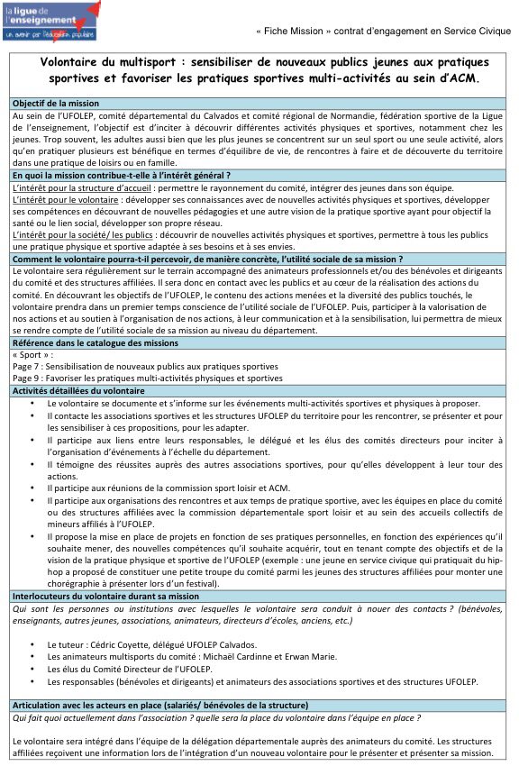 UFOLEPCalvados's tweet photo. Et pour terminer la 3ème mission de service civique à pourvoir au plus vite. #Ufolep #SC https://t.co/4xv9CEPMSu