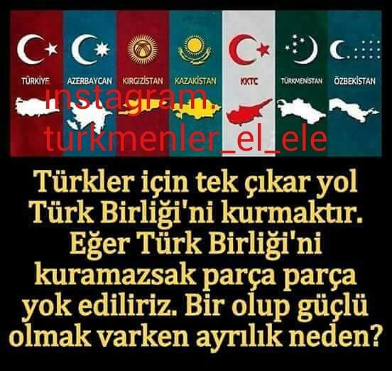 Muhamme34922888's tweet photo. Türkmen birliğini kurmak
 Eger Türkmen birliğini
Kurumazsak  parça parça 
Yok ediliriz bir olup  güçlü
olmak varken Ayrılık Neden https://t.co/Bxd43ekeey