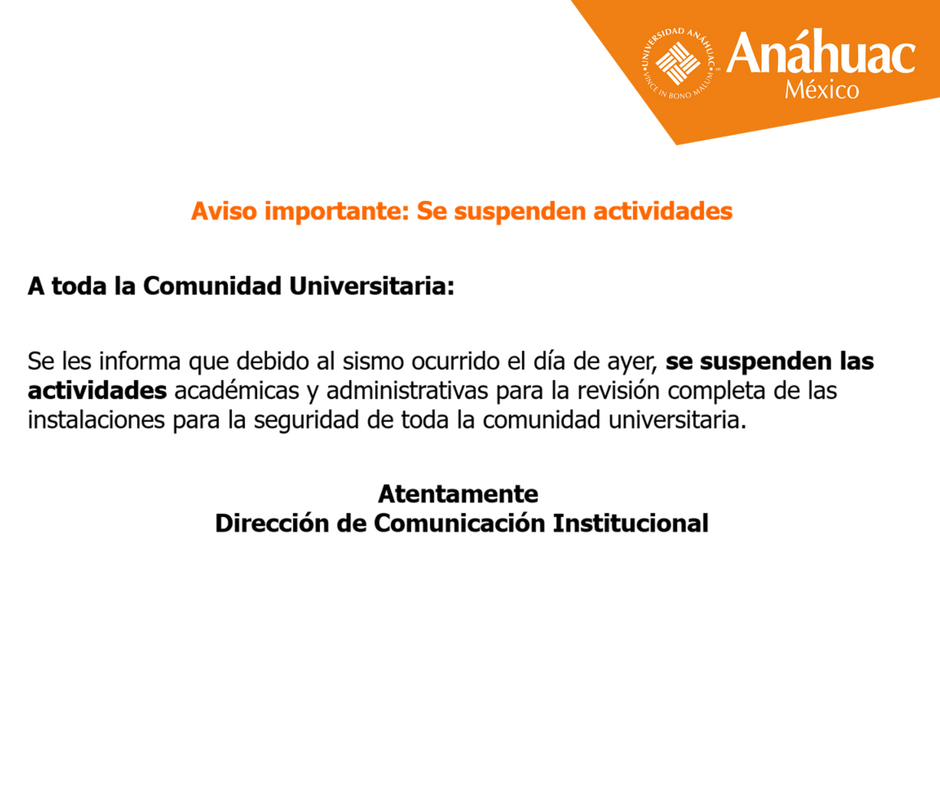 Aviso importante: Se suspenden actividades