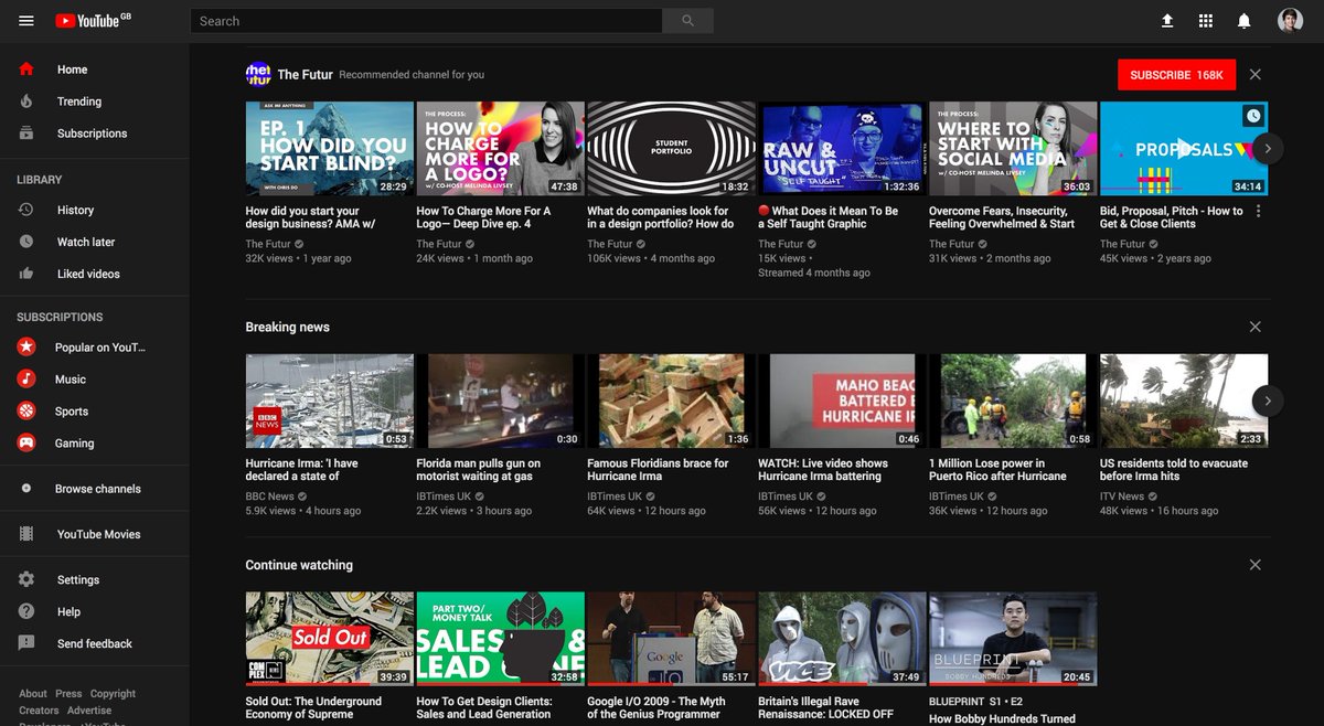 lewiscodes's tweet photo. @Fungiam @YouTube @YouTube added night mode along with their Material redesign a couple of weeks ago 🙌 https://t.co/bbhEzCGcqy