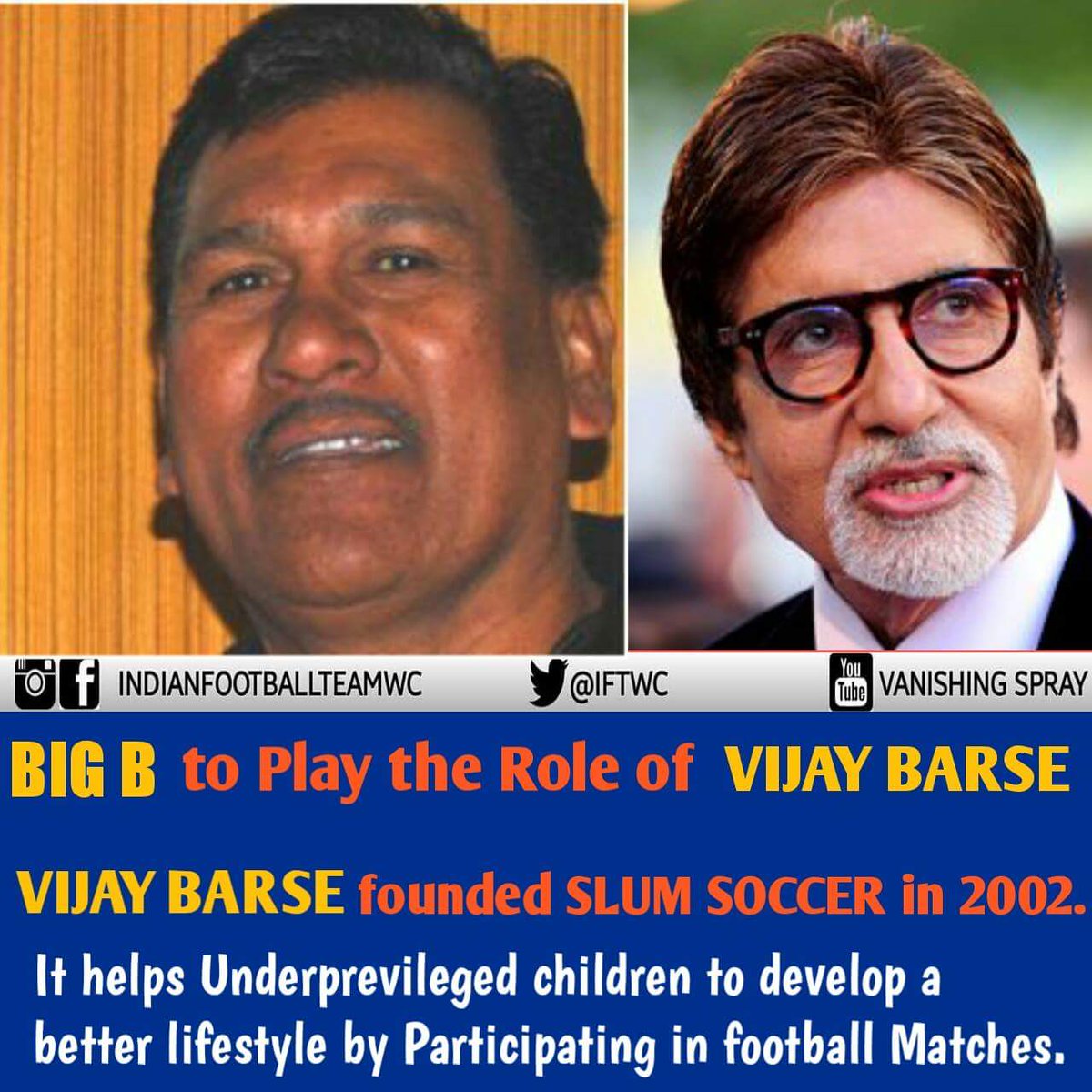 @SrBachchan playing #VijayBarse a grt concept for a #Bollywood movie. 
#SlumSoccer
#Football
#Footballtakesover 
#U17WC 😍😍😍