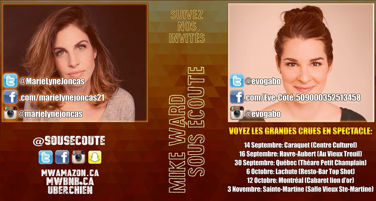 Suivez nos invités de la semaine <a href="/MarieLyneJoncas/">Marie-Lyne Joncas</a> et <a href="/evogabo/">Côté Eve</a> .

#FF #FollowFriday